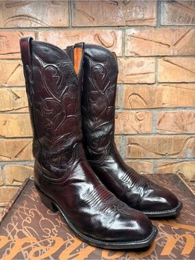 Lucchese 1883 Boots Black Cherry Buffalo Leather Western Cowboy Size 9.5EE